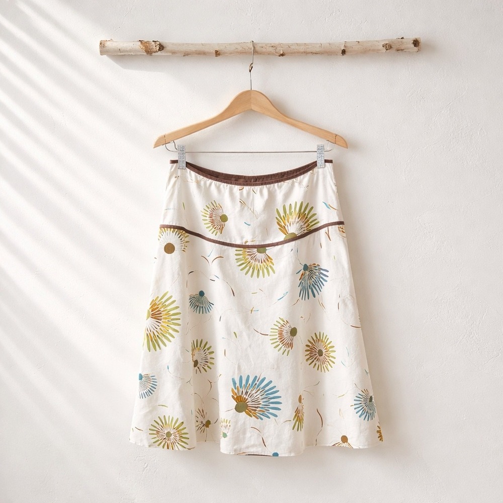 Floral Fan Skater Skirt A-Line Artsy Minimalist Mid Century Boho Women's Size L